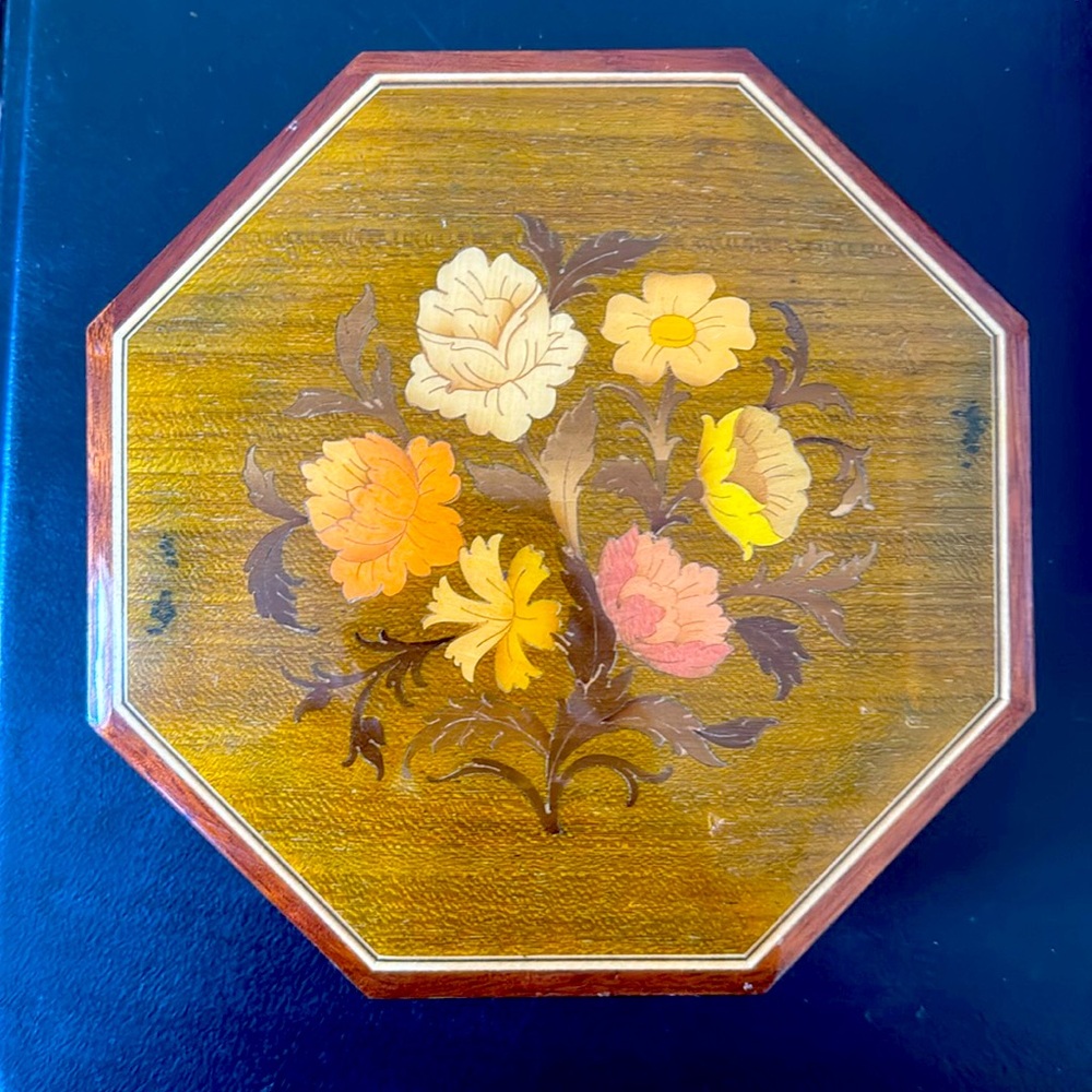 Vintage Reuge Wood Inlay Musical Jewelry Box “The Shadow of Your Smile”